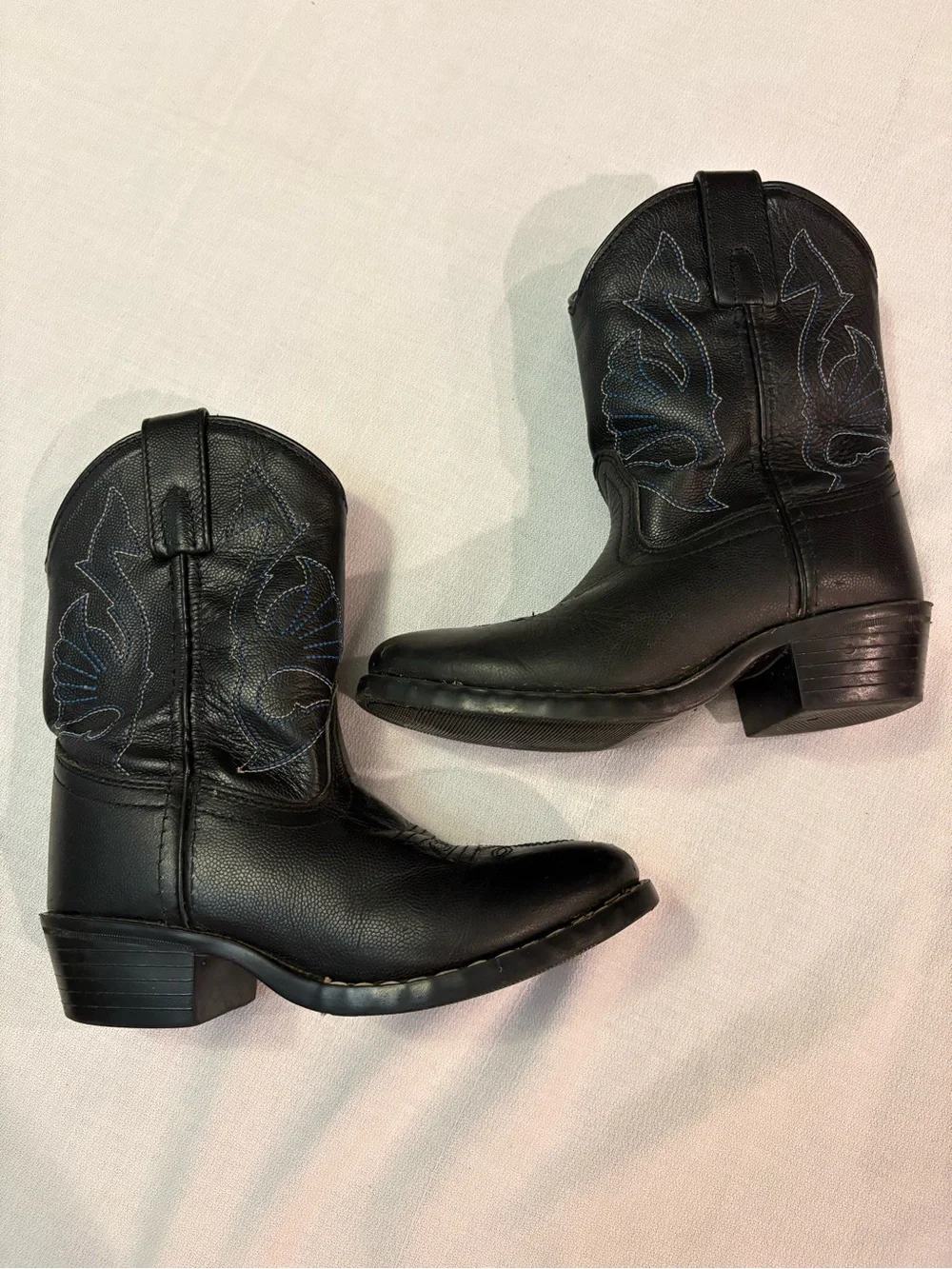 Children's Black Leather Western Pull-On Cowboy Boots Size 11.5